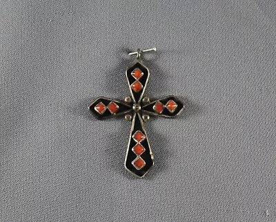 Old Pawn Zuni Coral And Sterling Cross Pendant • $95