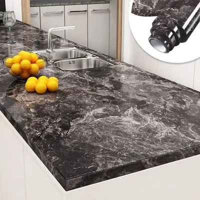 Faux Marble Counter Top Covers Peel And Stick 24 X 118 Sandstone Black Brown M • $29.59