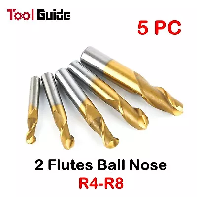 5PC Ball Nose 2 Flutes Milling Cutter M2 HSS Titanium End Mill Round Bits R4-R8 • $48.47