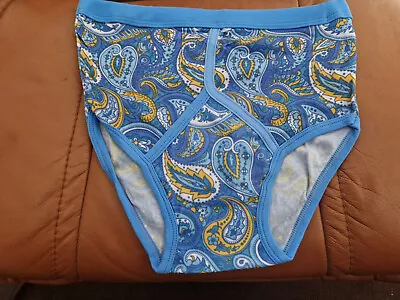Vintage 1970’s Nylon Y Front Underpants Blue Paisley Marked As Large. • £26