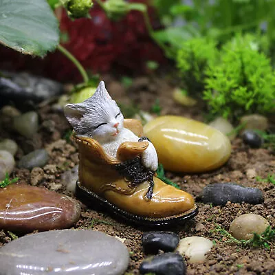 Garden Cats Sleeping In Shoe Vivid Sleeping Cat Garden Ornament Figurine Resin • $22.95