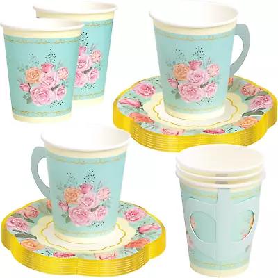 Tea Party Decorations Paper Tea Cups Disposable Tea Cups And Saucers Mad Hatter • $18.01