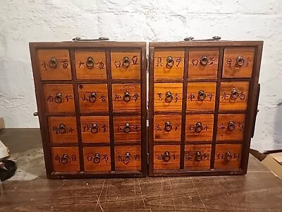 Asian Traveling Apothecary Chest Cabinet  Wood Vtg Portable Folding 24 Drawer • $379.99