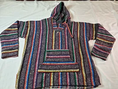 Mexican Baja Hoodie Pancho Wooven Multicolor • $24.99