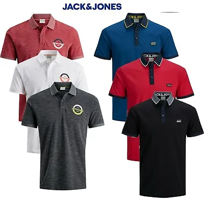 Jack And Jones Mens Slim Fit Polo T Shirt Short Sleeve Plain Casual Tee 7174 • £16.99