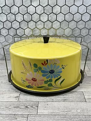 ✨🍰🌼Vintage 1950s Ransburg Daisy Toleware Cake Saver W/Metal Carrier STURDY • $27