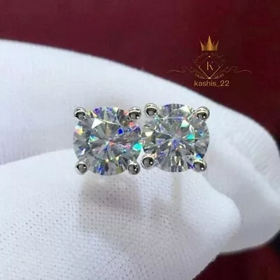 2 Carat Round Cut Moissanite Stud Earrings Solid 14K White Gold For Women VVS1 • $234.03