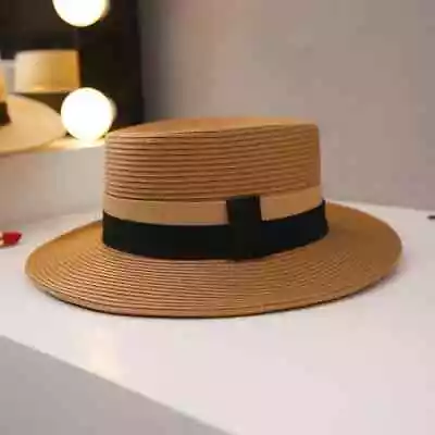 New Men’s Khaki Straw Boater Fedora Dress Hat (Size 56-58CM) • $24