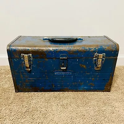 Vintage Blue CRAFTSMAN 18  Metal Tool Box & Tray Rusty And Old • $15