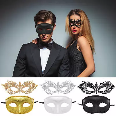 PARTY Masquerade Masks For Couple Venetian Silver Roman Warrior & Black Glitter • $10.48