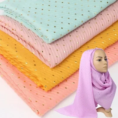 Women Wrinkle Cotton Scarf Glitter Scarves Muslim Hijab Shawl Head Wraps Turban • $7.34