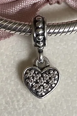 Genuine Pandora Pavé Heart Dangle Charm 791023CZ • £16