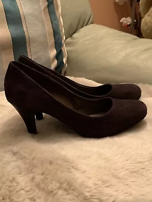 M&S ‘footglove’ Ladies Heeled Shoes Size 5 Aubergine (deep Purple) Suede VGC • £3.99