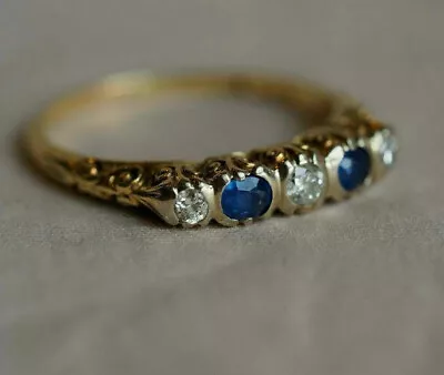 Vintage Filigree Engagement Band 1.2Ct Simulated Sapphire 14K Yellow Gold Plated • $121.35