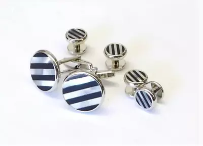 New Cuff Links Studs Real Black Onyx And Mother Of Pearl Mop • $44.95