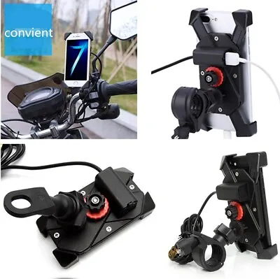 7/8  Handlebar Mirror Bar Motorcycle Phone Holder Mount USB Charger+Accessories • $32.66