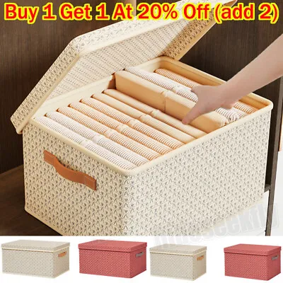 Stackable Folding Basket With Cover Drawer Organiser Closet Clothes Storage Box • £4.09