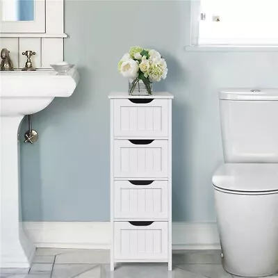 Wooden Bathroom Floor Cabinet 4 Drawers Side Storage Organizer Standing Cabinet • $62.99