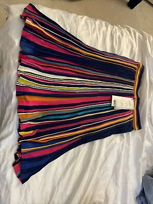 IVKO Women's Multicolor Striped Pleated Twirl Cotton Blend Skirt Size M (38) • $45
