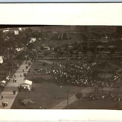 C1910s St Paul MN RPPC State Fair Birds Eye Crowd Photo Street Car Barn PC A173 • $16.25