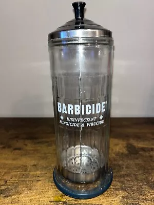 Barbicide Disinfectant Glass Jar King Research Inc Lg 11.5  Tall Vintage Barber • $20.99