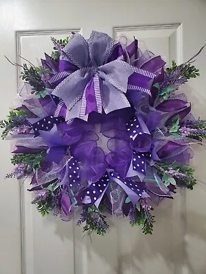 Beautiful Purple Floral Everyday Wreath Deco Mesh Home Decor  Free Shipping • $75