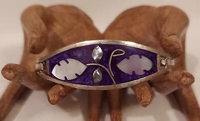 Vintage Mexico Alpaca Silver Bracelet With Purple And Abalone Shell Inlay • $20