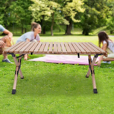 Folding Camping Table Wooden Portable Picnic Outdoor Foldable BBQ Desk 90x60cm • $59.85