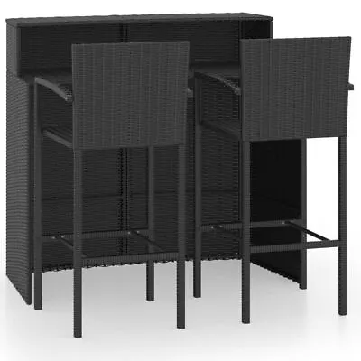 Poly Rattan Bar Set 3 Pcs Black Outdoor Garden Table And Stools With Footrests • $465.95