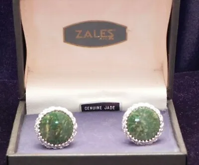 $15 • Buy Vintage Pair Dante Genuine Green Jade Stone Men's Cuff Links By Zales Orig. Box