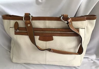 Genuine COACH Penelope Ivory/BrownLarge Pebbled Leather  Carryall Tote Purse COA • $48.74