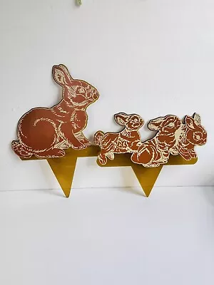 Adorable Vintage Plastic Easter Bunny Family Yard Art Stakes Easter Decor 1994 • $15