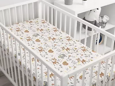 Cot & Cot Bed Fitted Sheet 100% COTTON  Natural Nursery Woodland Forest • £9.90