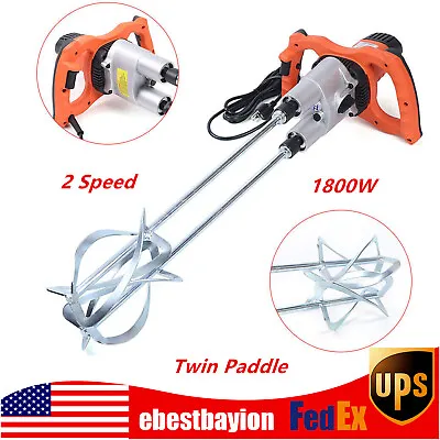 1800W Electric Mortar Mixer Dual 2 Speed Paint Cement Grout Mortar Twin Paddle • $153