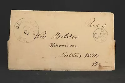 Maine: Buckfield 1850s Stampless Cover Black CDS & Circled PAID 3 Oxford Co • $20