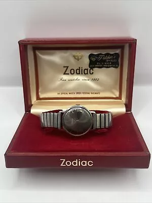 Vintage ZODIAC Men's Watch 17J Stainless Steel With Box Runs • $73