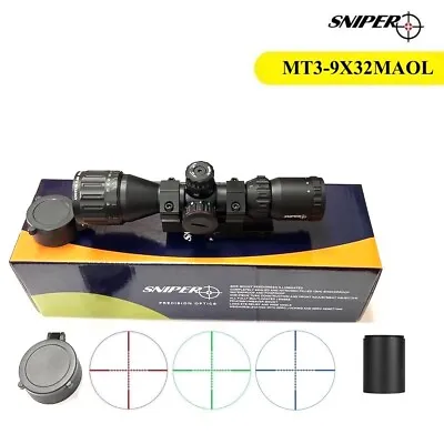 SNIPER 3-9x32 Compact Rifle Scope Mil Dot RGB Front AO /w Picatinny Rings & Caps • $99.99