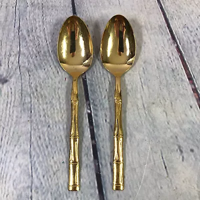 2 Vintage Barclay Geneve Golden Bamboo Flatware Oval Soup Spoon Made In Japan • $12.59