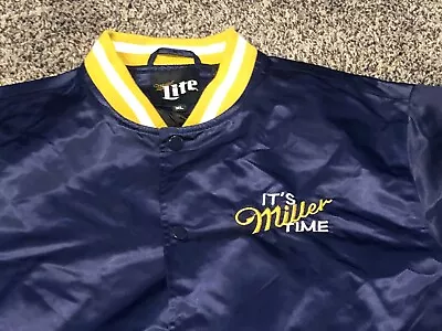 Retro Miller Lite It's Miller Time Snap Front Blue Beer Satin Jacket Size Xl • $39.99