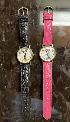 Mickey & Minnie Mouse Watches Walt Disney Genuine Leather Great Condition • $18.99