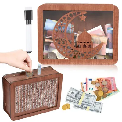 £1000-£10000 Wooden Money Box With Counter Money Piggy Bank Cash Coin Saving Box • £10.03