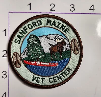 Sanford Maine Vet Center Vintage Embroidered Round Sew On Patch Moose Canoe • $9.49