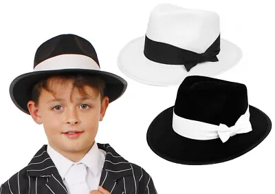 £7.99 • Buy Child Gangster Hat Boys 1920s Fancy Dress Costume Accessory Mafia Black Or White