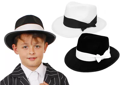 Child Gangster Hat Boys 1920s Fancy Dress Costume Accessory Mafia Black Or White • £7.99