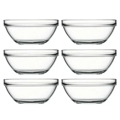 6 X Pasabahce Chef Tempered Glass Mixing Salad Bowl Kitchen Stackable Serving • £21.99