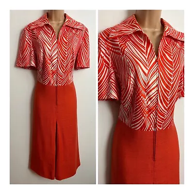 £7.99 • Buy Vintage DEL MOD 1970's Orange & White Short Sleeve Zip Front Mod Dress 14-16