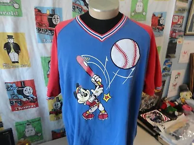 Vintage Walt Disney Mickey Mouse Baseball Jersey V Neck Shirt XL • $33.99