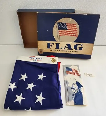 Vintage 3x5 Ft. American Flag Cotton Bunting USA Annin Defiance W/Box + Pamphlet • $40