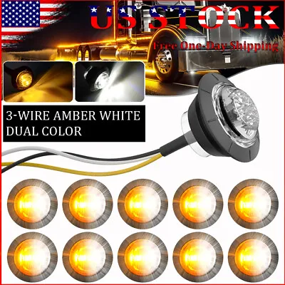 10x 12V Amber-White LED Marker Lights 3/4  Truck Trailer Round Bullet Side Light • $16.96