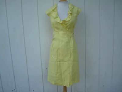 New  J.Crew Yellow Linen Short Sleeve Ruffled Collar Women Wrap Dress 0 P • $34.99